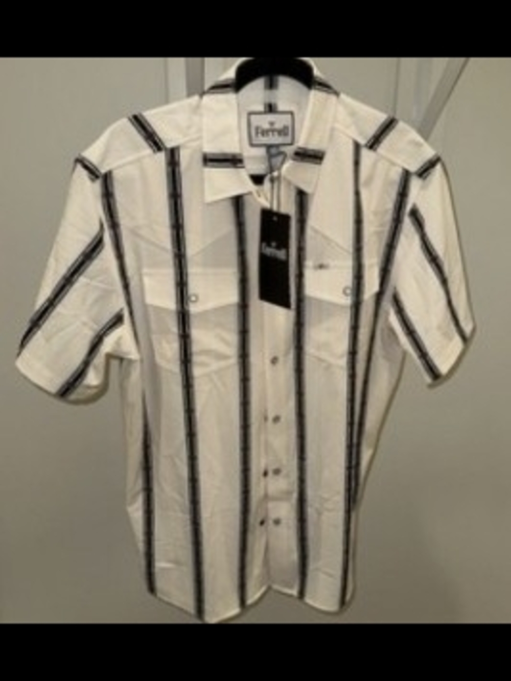 Ferrell Brand White Short-Sleeve Vertical Stripe Shirt. Brand New.
